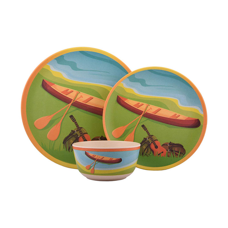 Melange 54Piece Bamboo Dinnerware Set (Campers Tent) ShatterProof